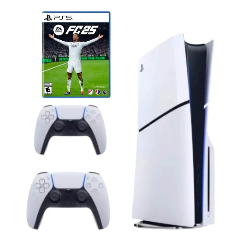 Play 5 Slim Unidad + 2 Controles Adicionales + Fc 25 Fisico Blanco