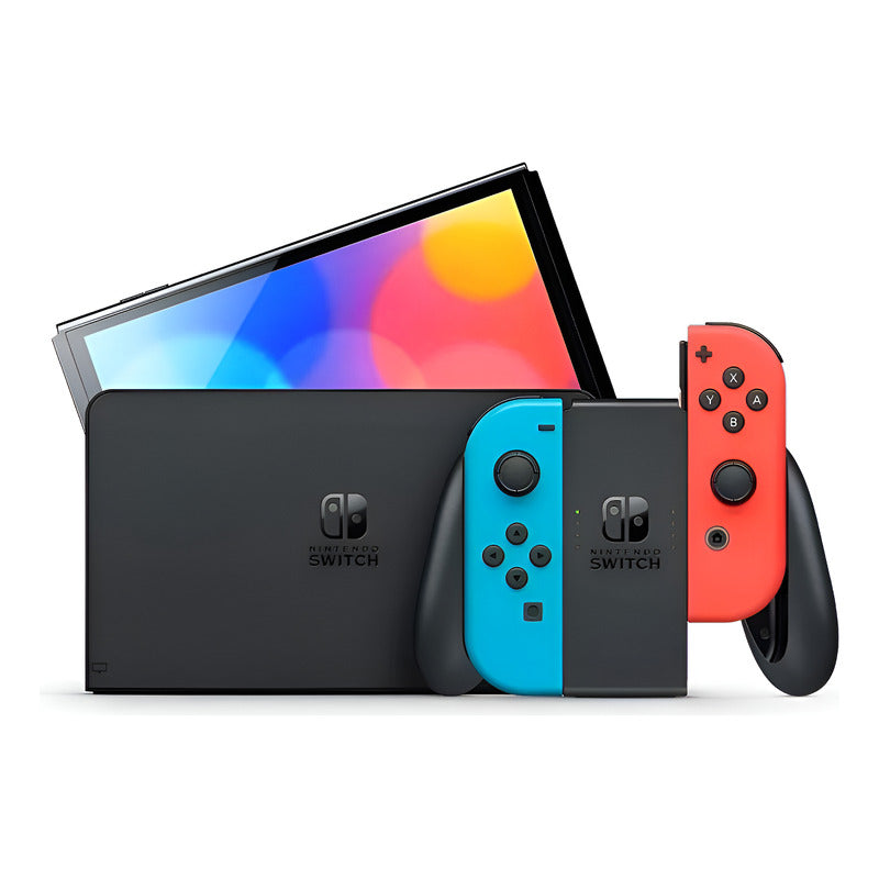 Nintendo Switch Oled 64 Gb + Vidrio + Estuche  Rojo Neón/azul Neón/negro