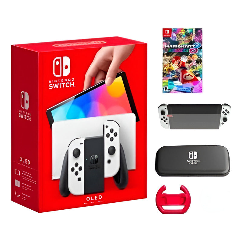 Nintendo Switch Oled + Mario Kart + Timón + Estuche + Vidrio