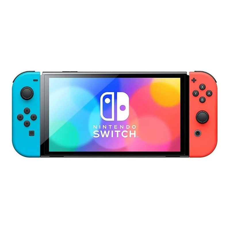 Nintendo Switch Oled 64 Gb + Vidrio + Estuche  Rojo Neón/azul Neón/negro
